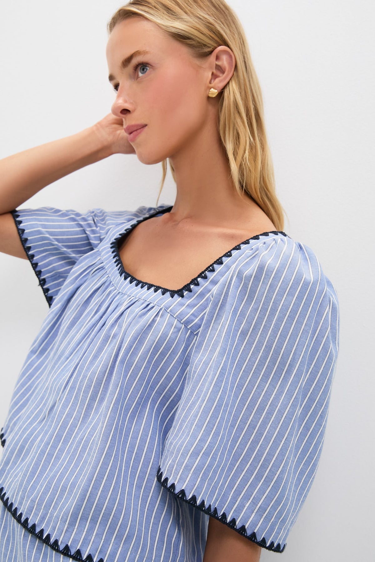 Blue Stripe Whipstitch Vivianna Top