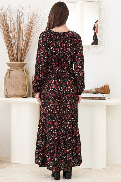 Maury Maxi Dress - V Neck Button Down Dress with Waist Tie in Nanushka Print
