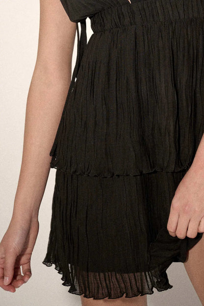 Midnight Magic Tiered Accordion-Pleated Mini Dress