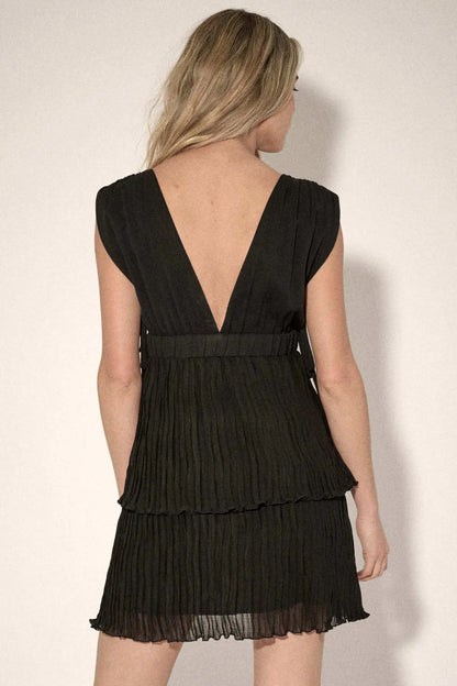 Midnight Magic Tiered Accordion-Pleated Mini Dress