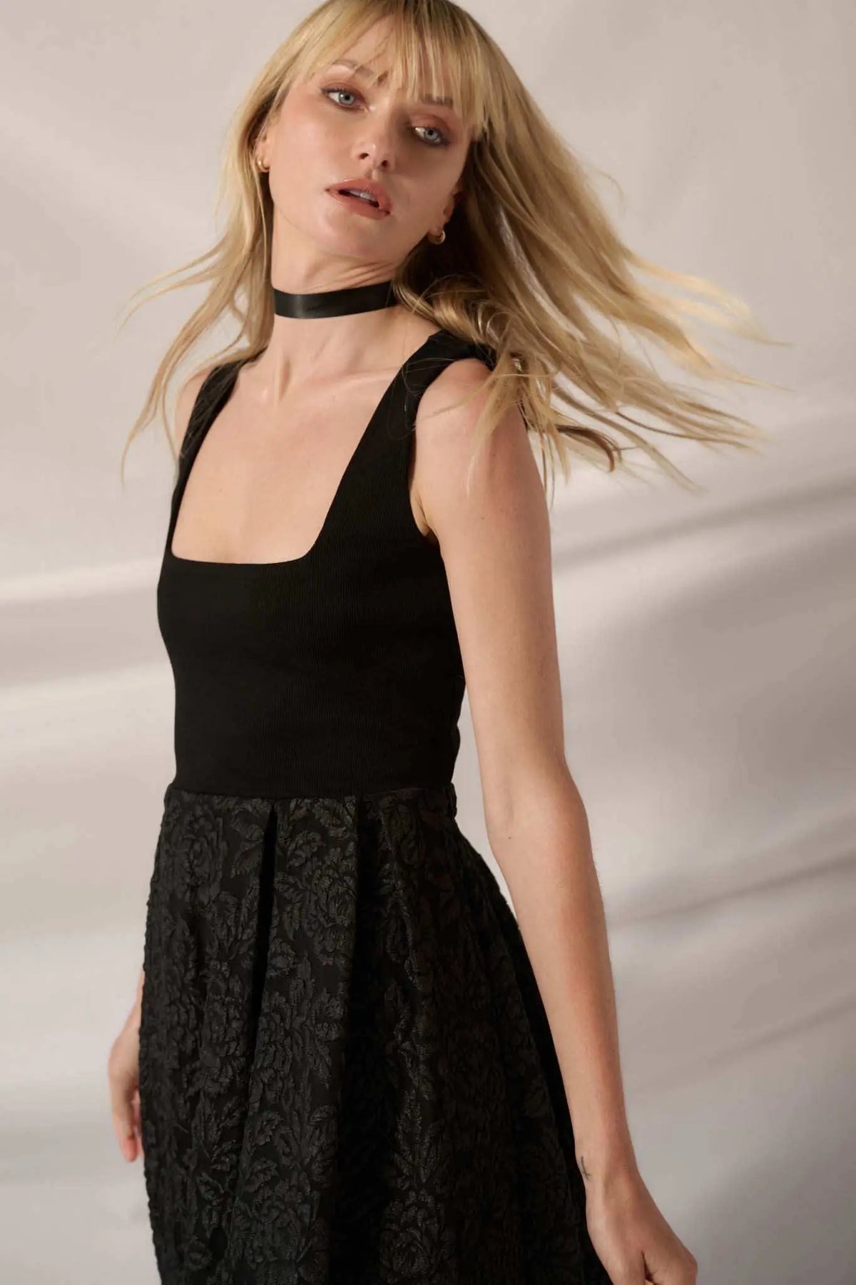 Midnight Rose Floral Brocade Midi Dress