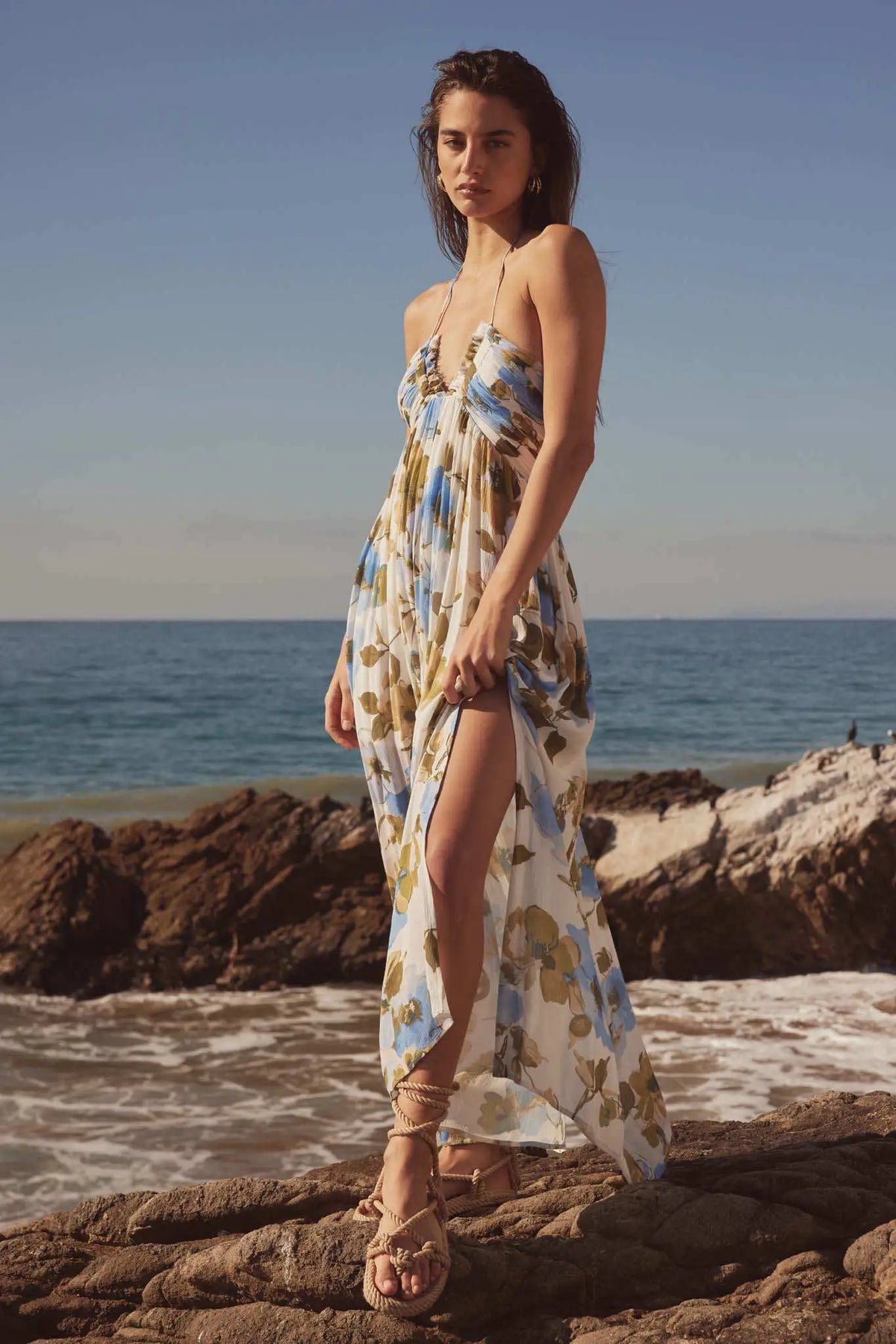 Growing Season Floral Crepe Halter Maxi Dress