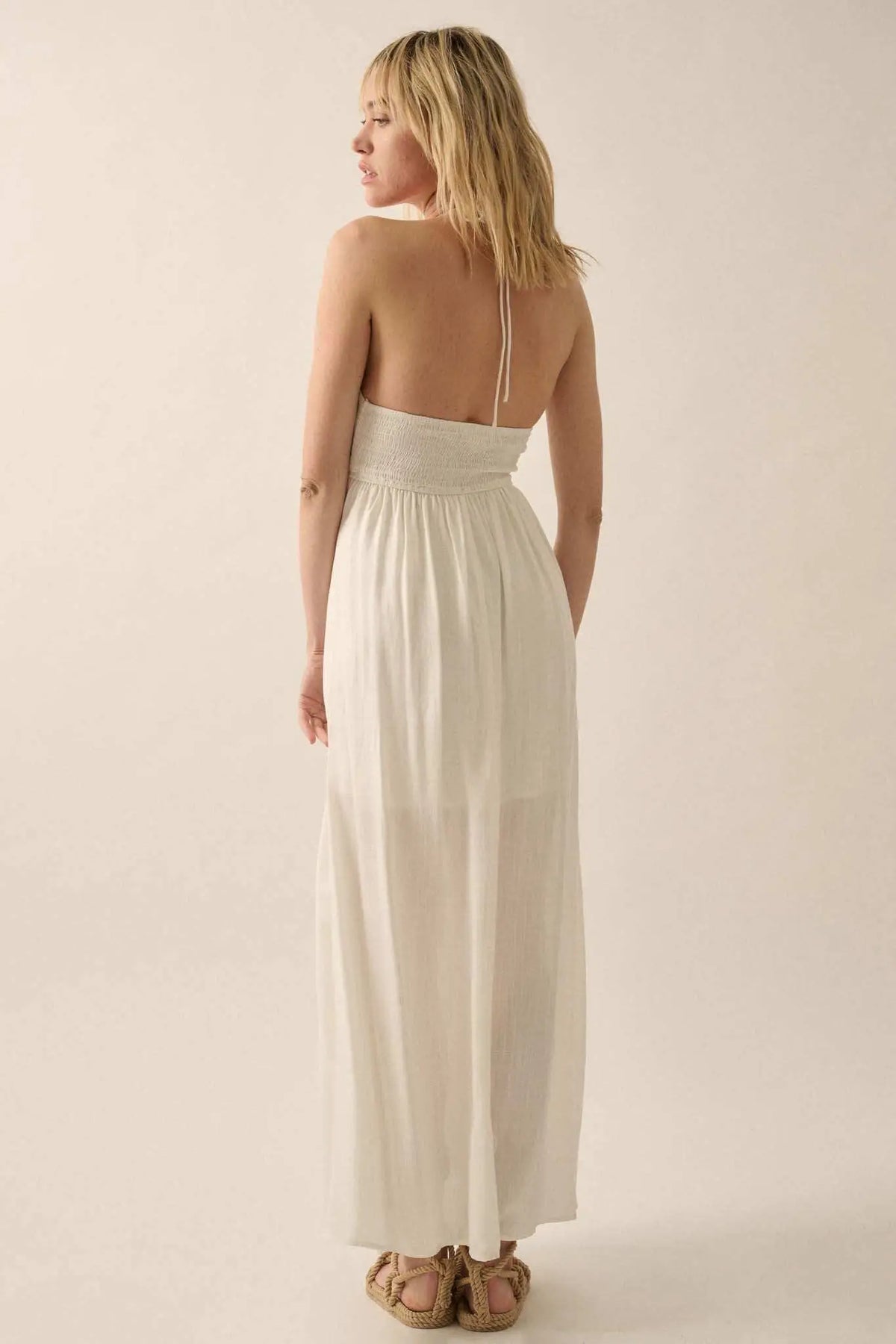 Like a Rose Embroidered Halter Maxi Dress