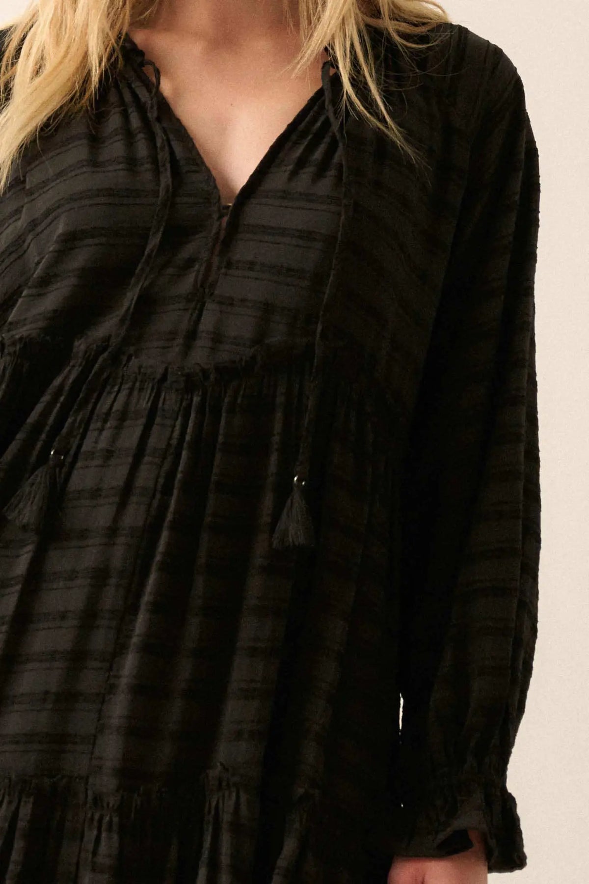 Begin Again Tiered Tonal-Stripe Midi Prairie Dress