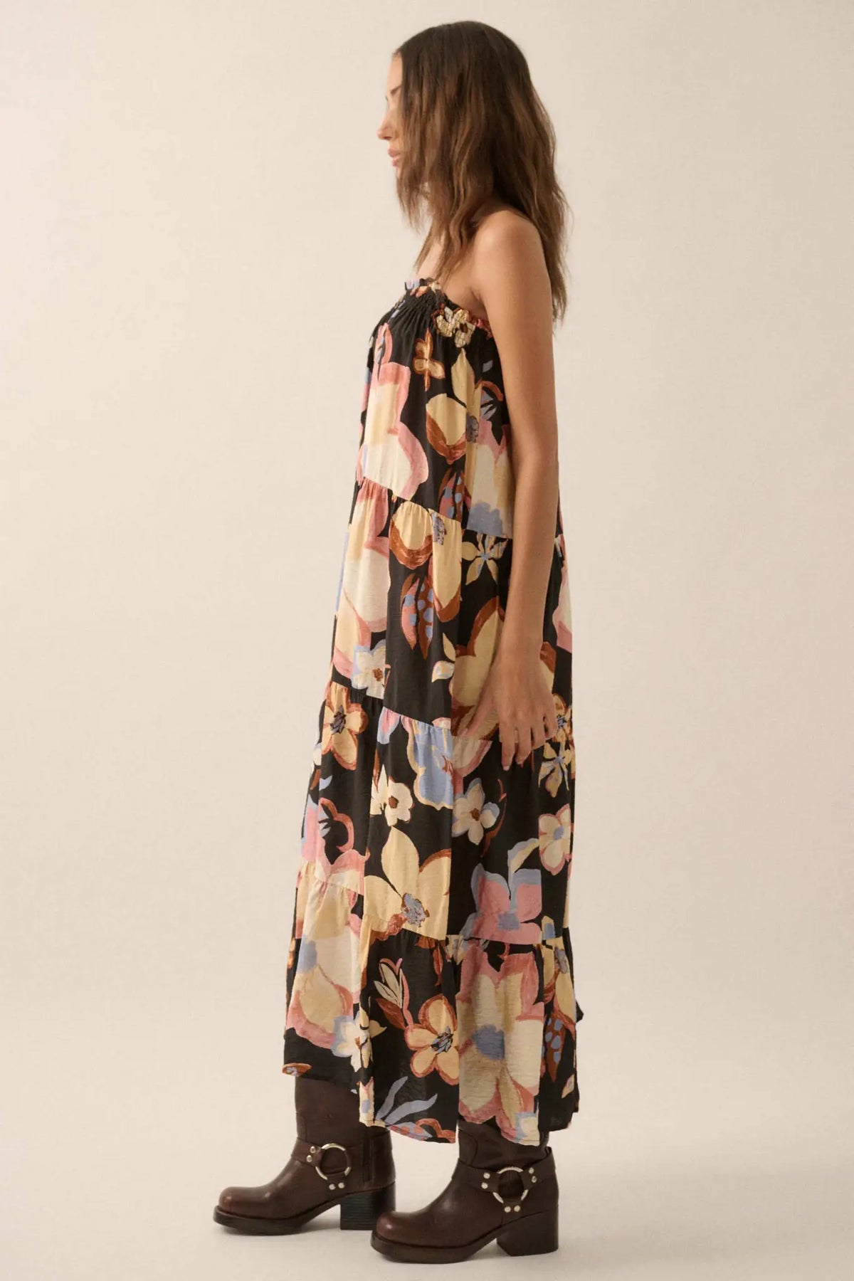 Growing Places Textured Floral Tiered Maxi Dress