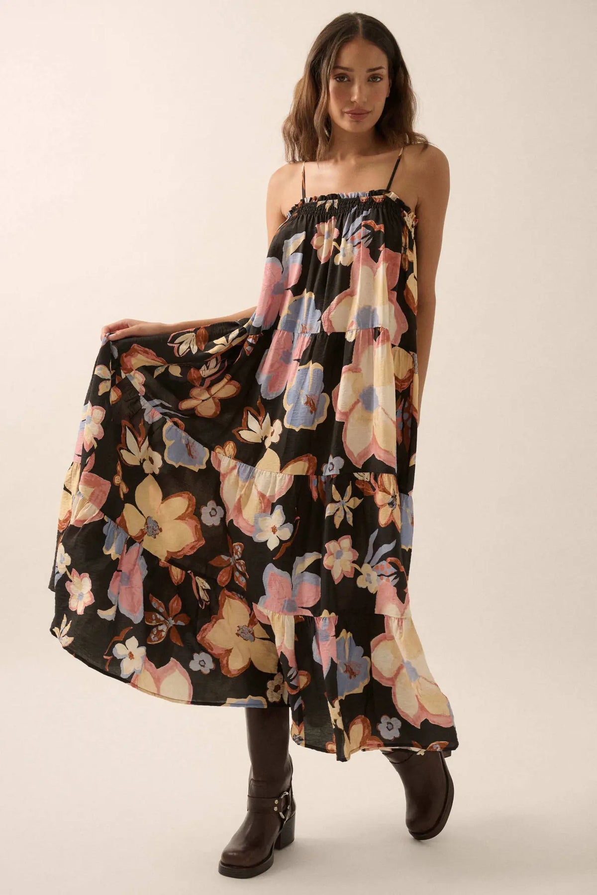 Growing Places Textured Floral Tiered Maxi Dress