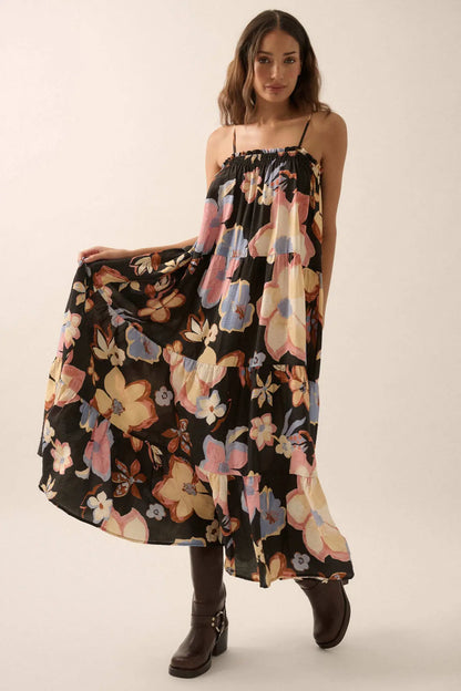 Growing Places Textured Floral Tiered Maxi Dress