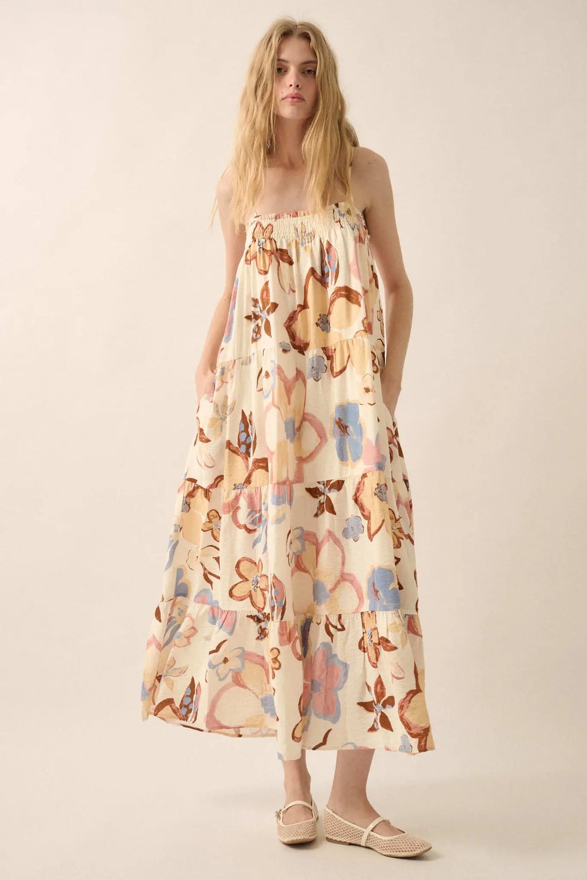 Growing Places Textured Floral Tiered Maxi Dress