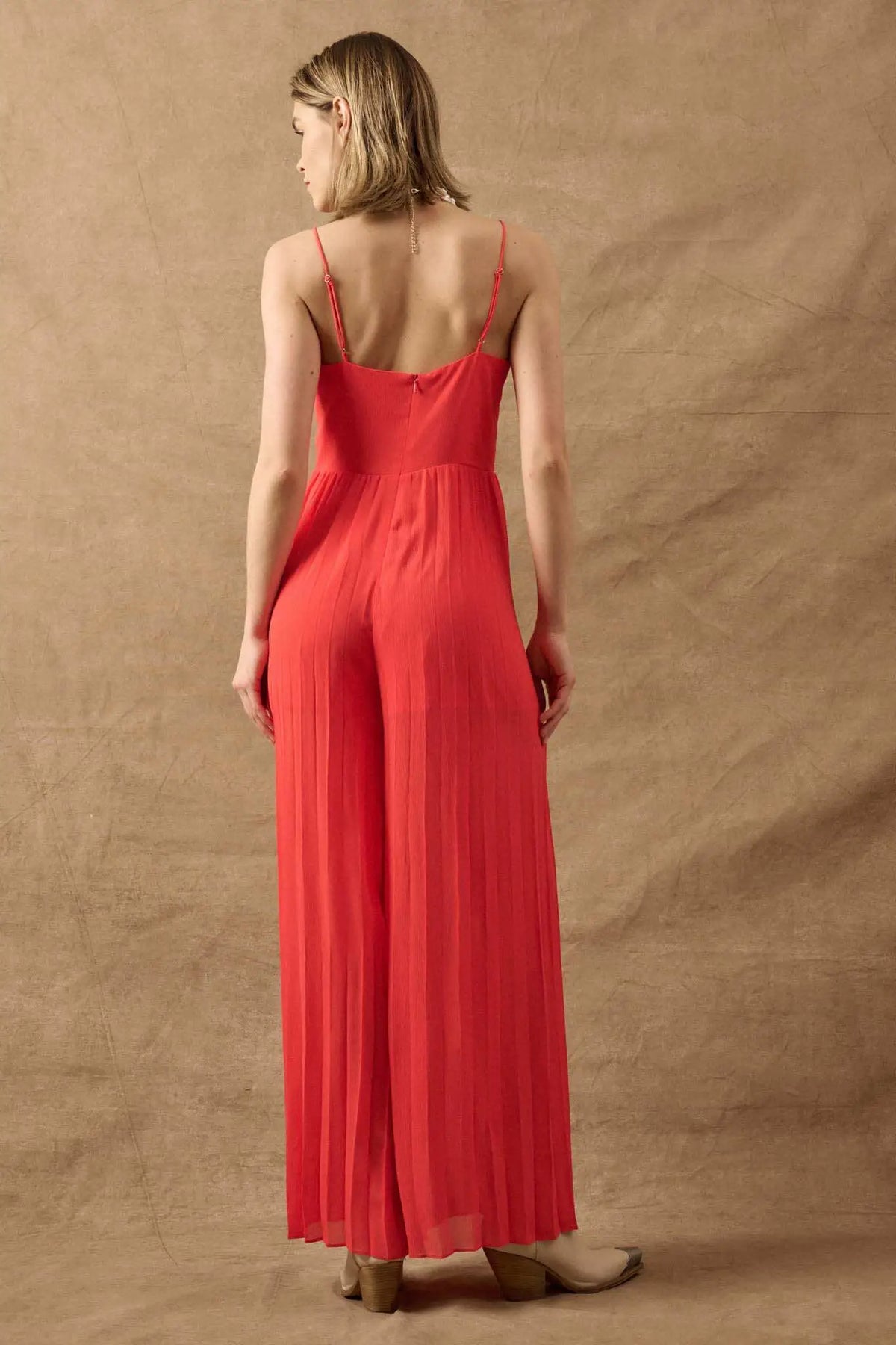In Vogue Accordion Pleated Wide-Leg Corset Jumpsuit
