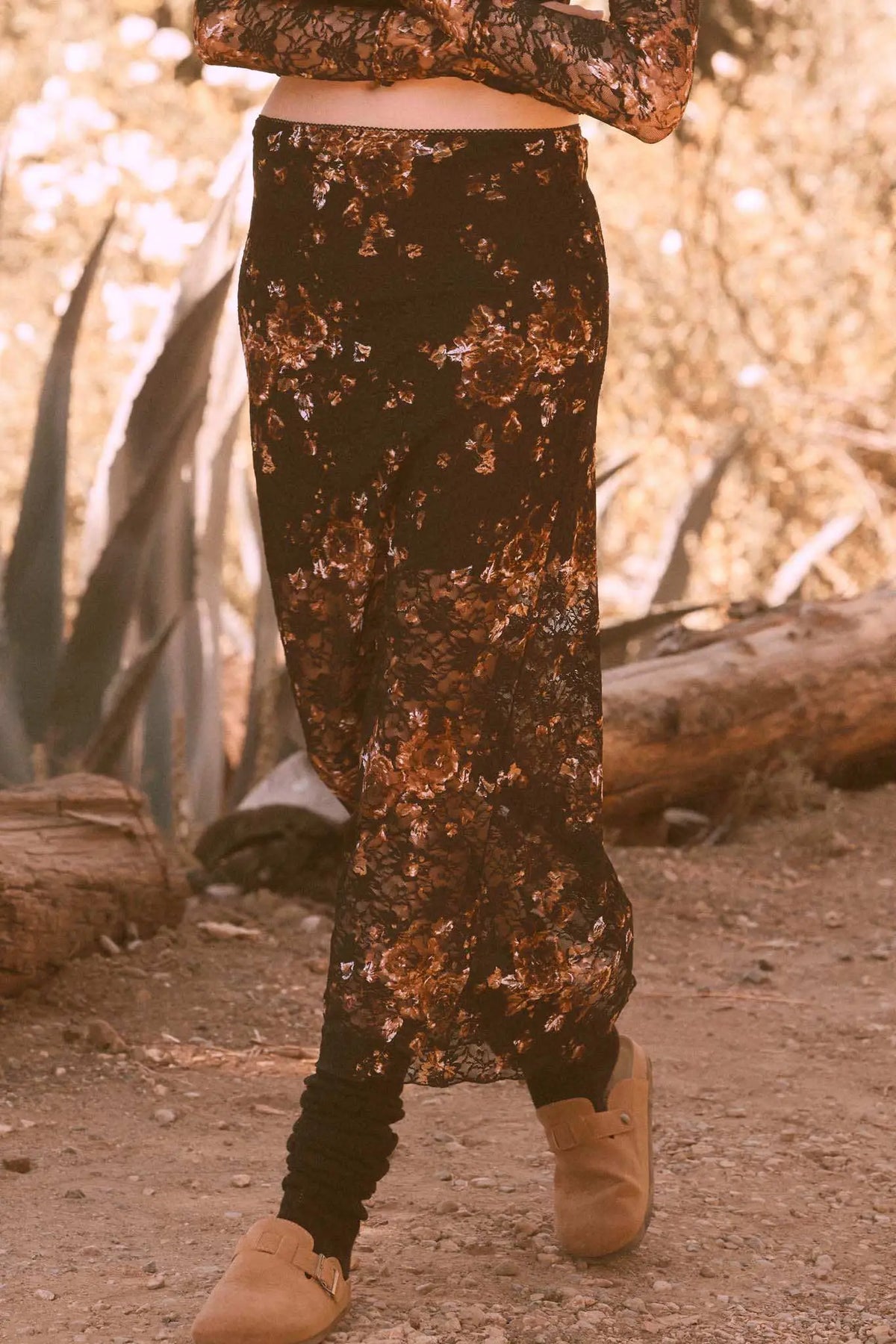 Fields of Gold Floral-Print Lace Maxi Skirt
