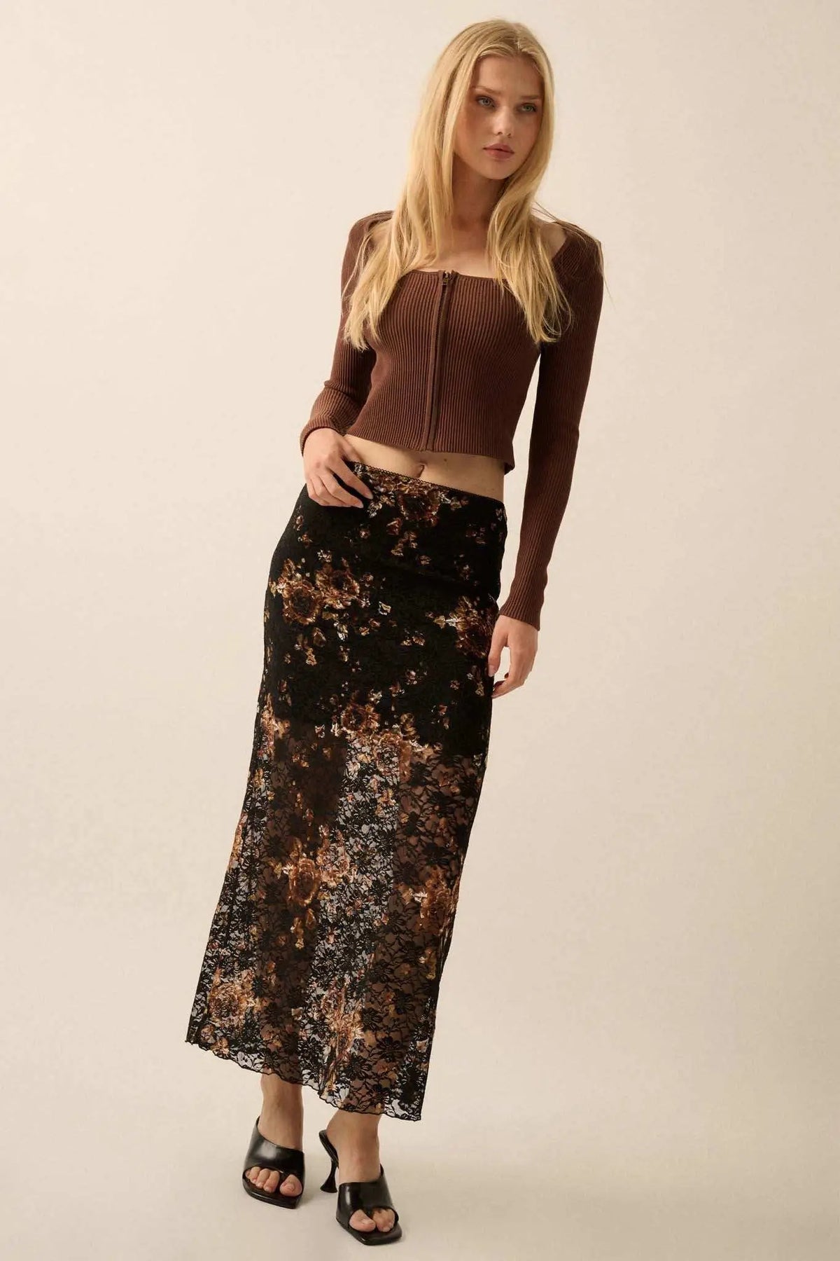 Fields of Gold Floral-Print Lace Maxi Skirt
