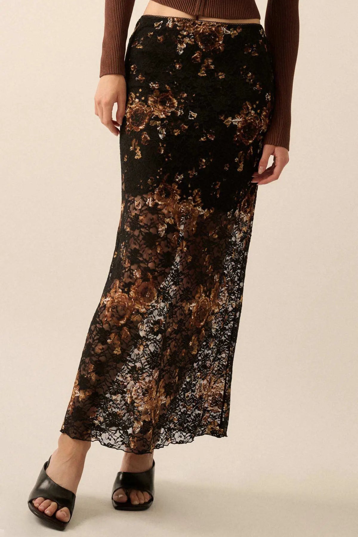 Fields of Gold Floral-Print Lace Maxi Skirt