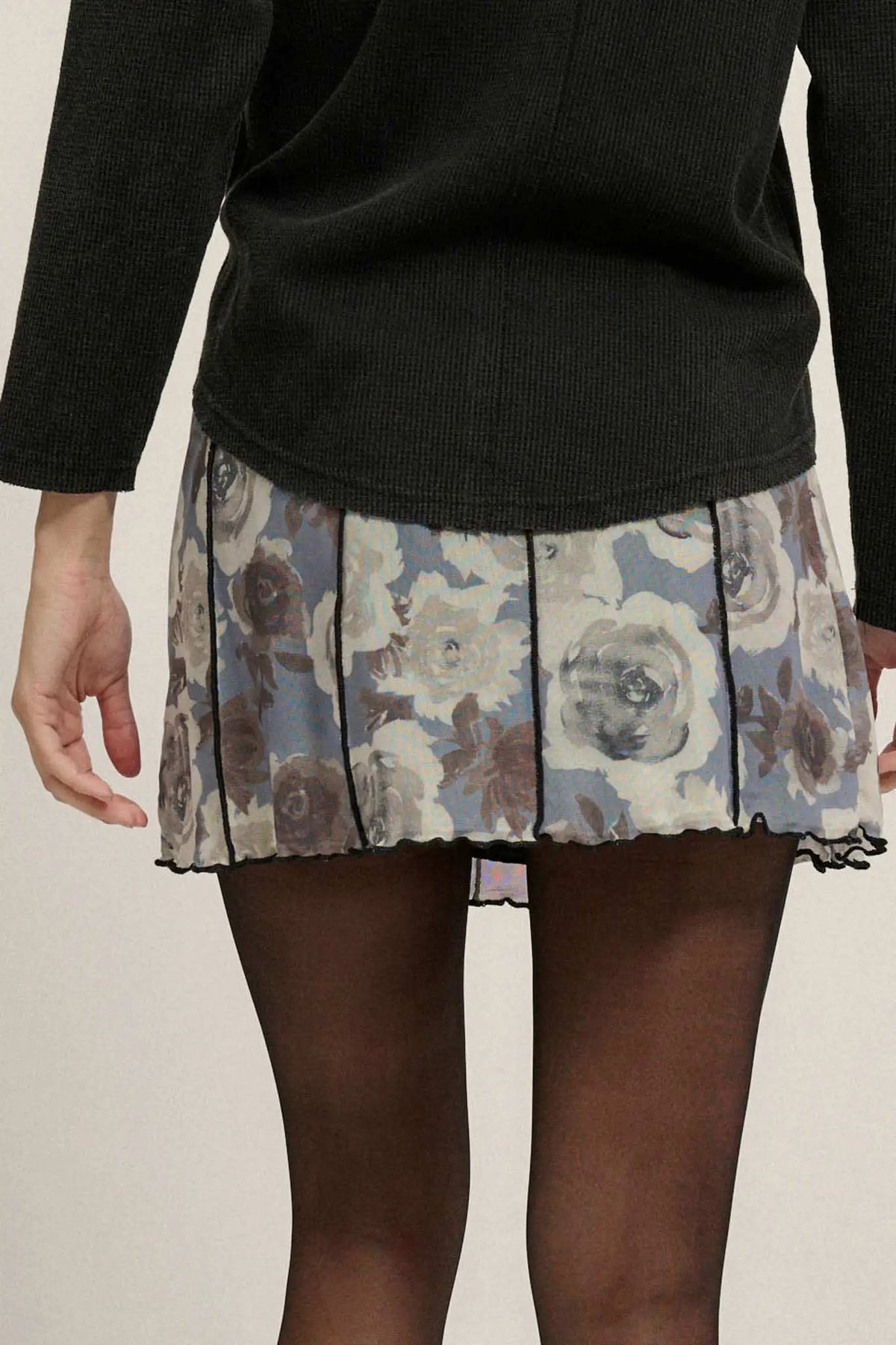 Rose Parade Floral Mesh Exposed-Seam Mini Skirt