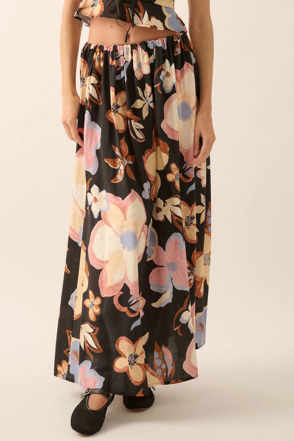 Ready to Grow Textured Floral-Print Maxi Skirt