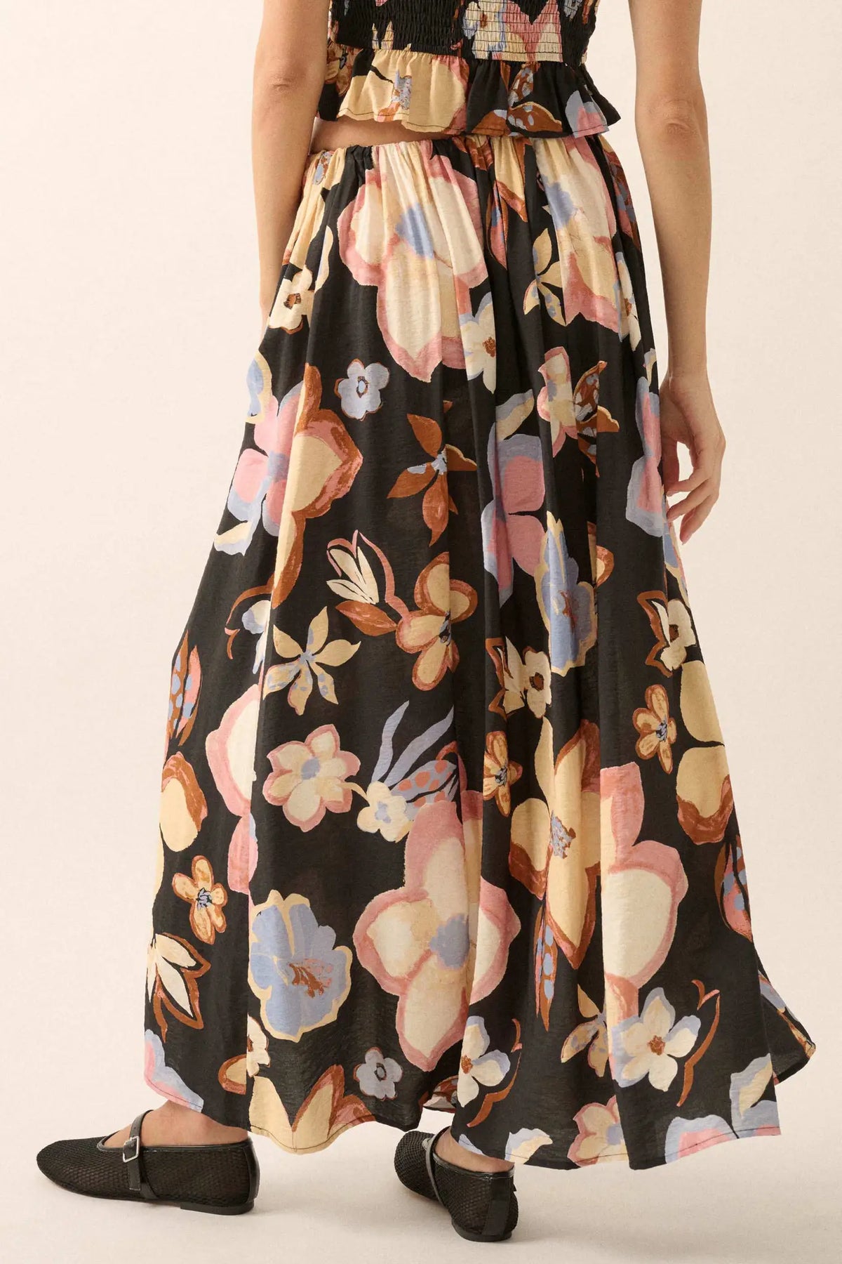 Ready to Grow Textured Floral-Print Maxi Skirt