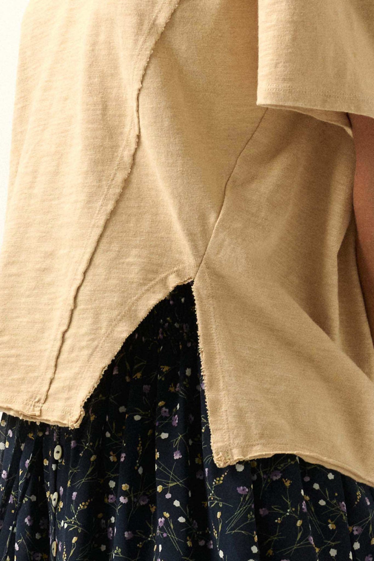 Easy Fit Vintage-Wash Slub Cotton Split-Hem Tee