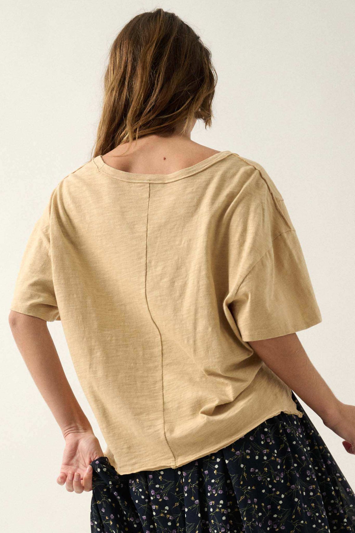 Easy Fit Vintage-Wash Slub Cotton Split-Hem Tee