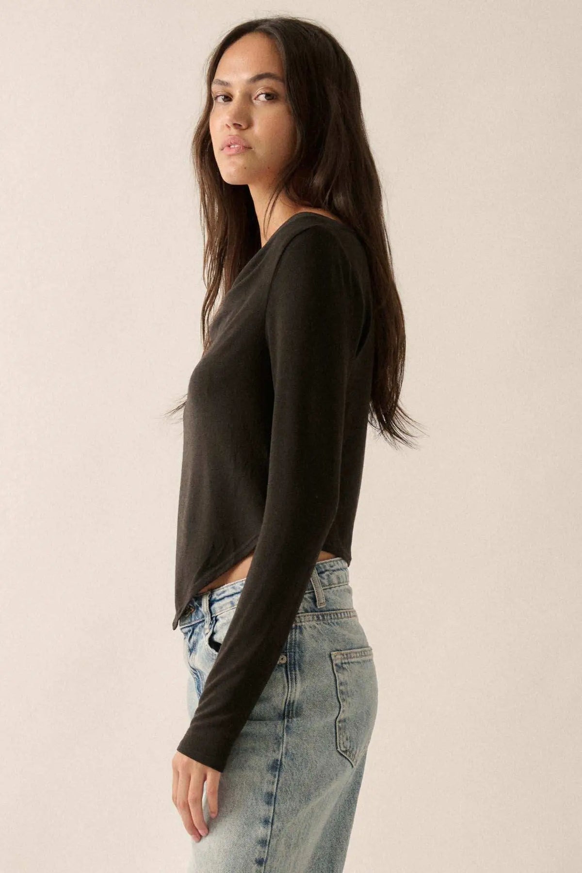 Over and Over Cowl Neck Bandana-Hem Baby Rib Top