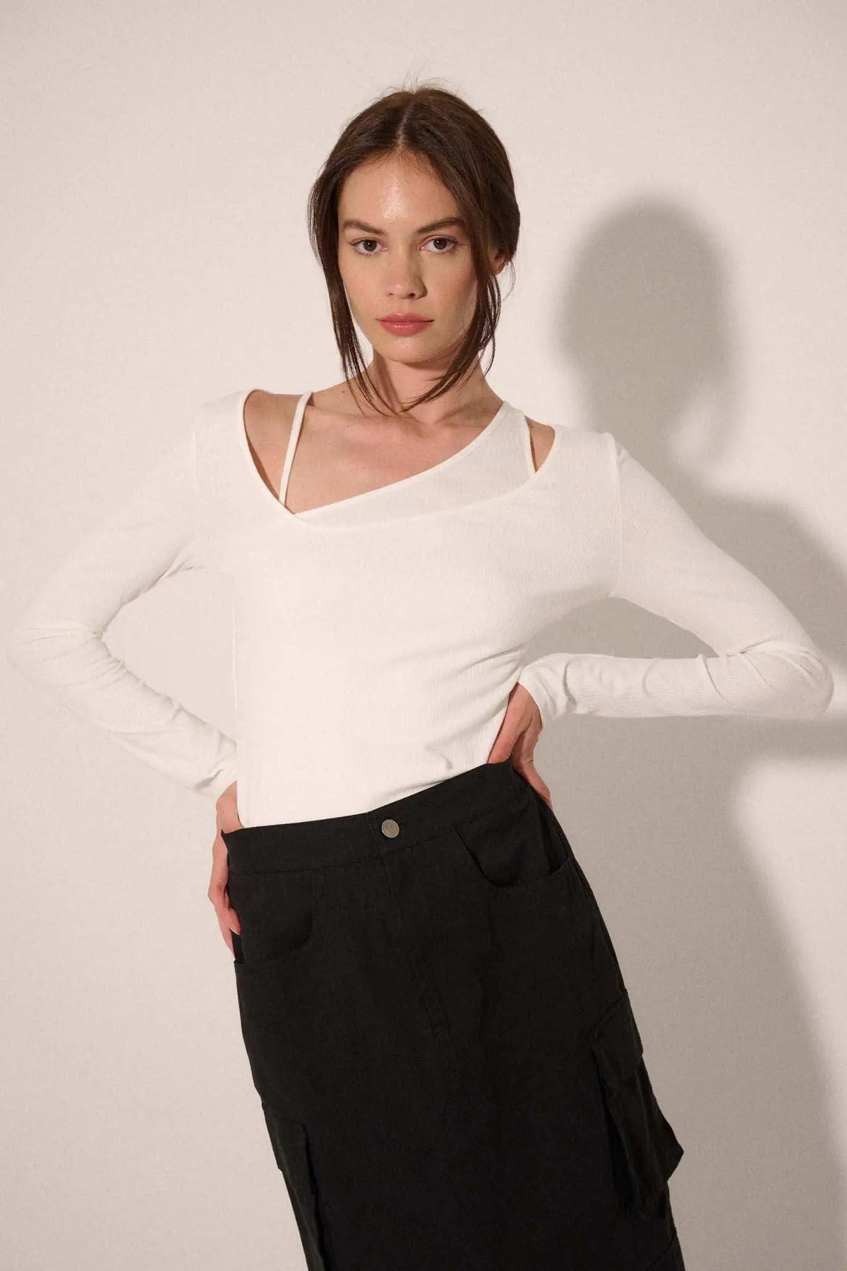 Promise the Label Rib-Knit Layered Asymmetrical Top