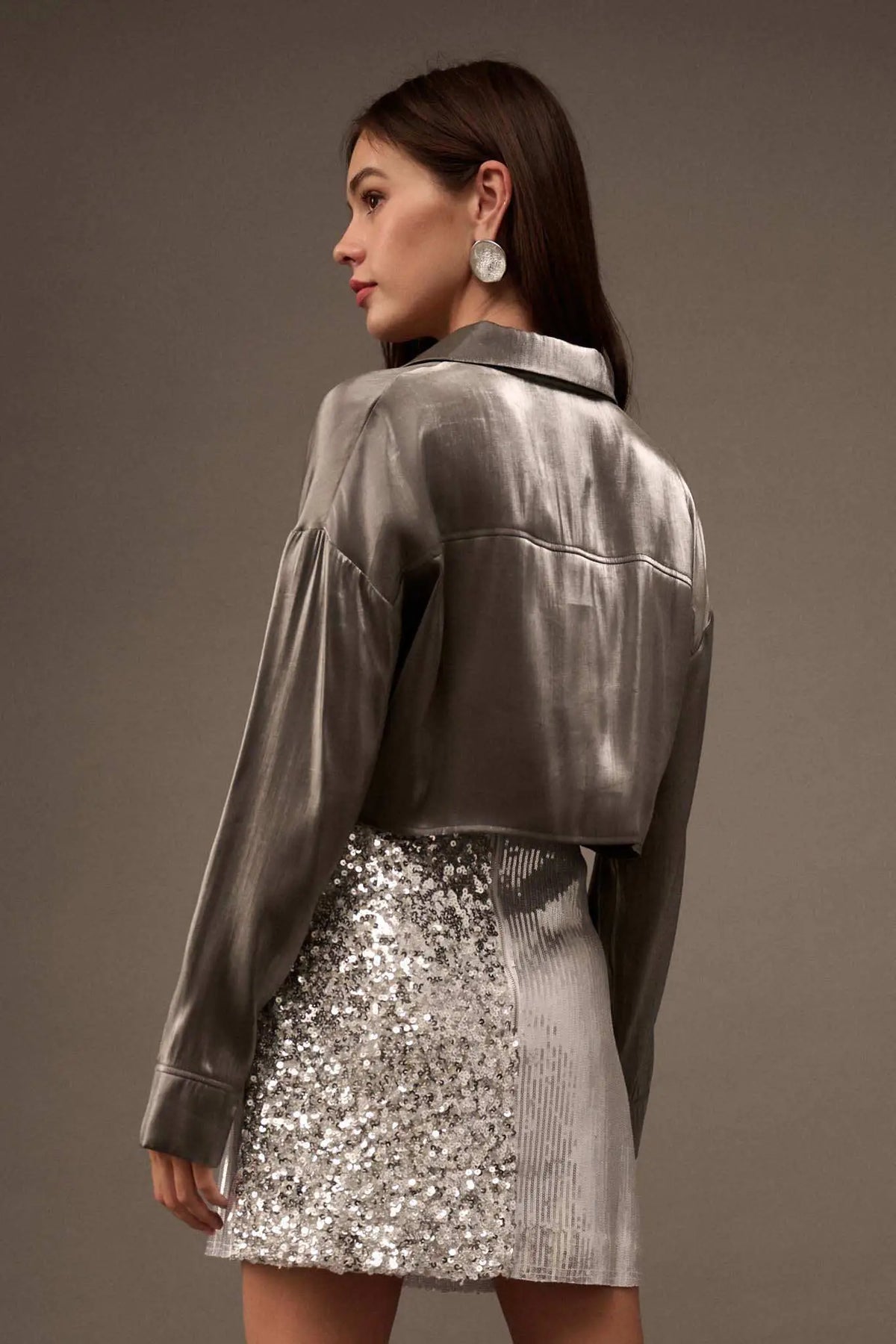 Silver Screen Metallic Lamé Cropped Shirt