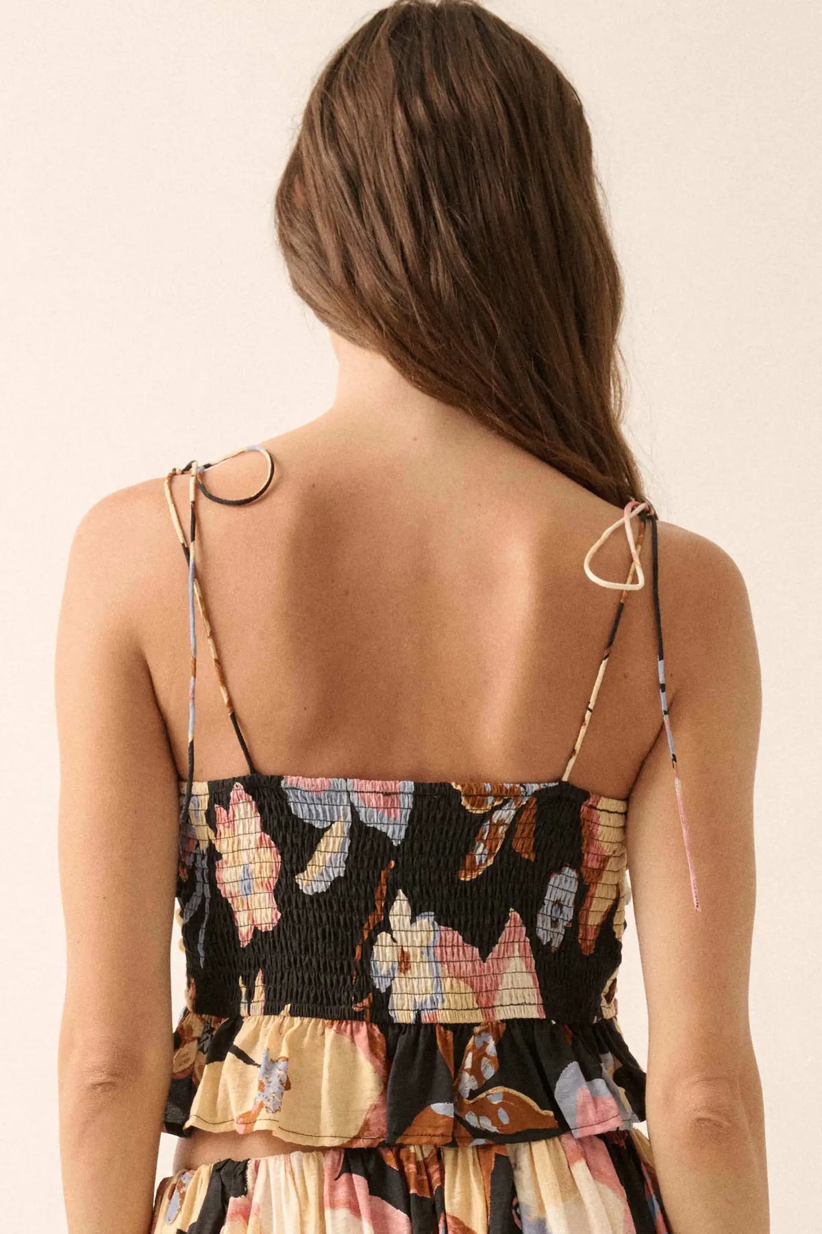 Grow On Textured Floral Cropped Tie-Front Cami Top