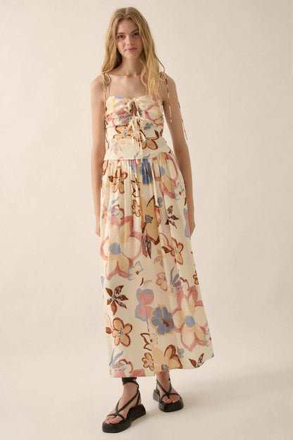 Grow On Textured Floral Cropped Tie-Front Cami Top