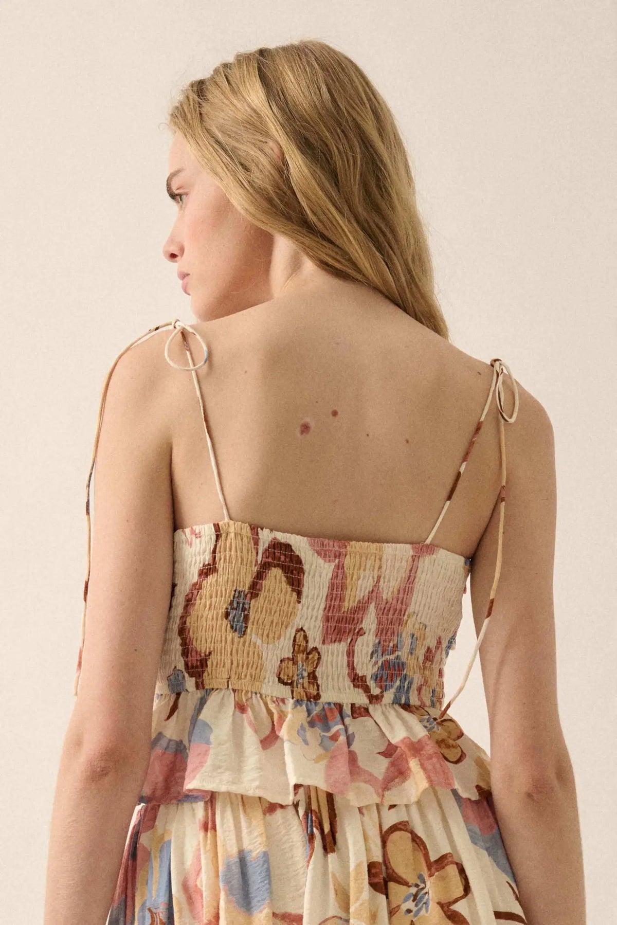 Grow On Textured Floral Cropped Tie-Front Cami Top