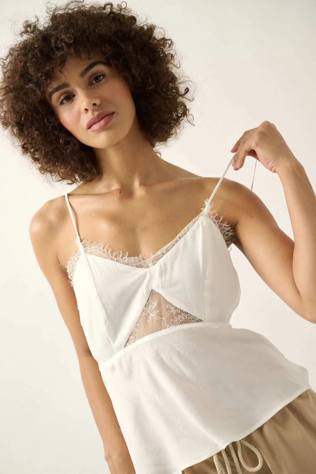 Feeling Pretty Satin and Lace Keyhole Cami Top