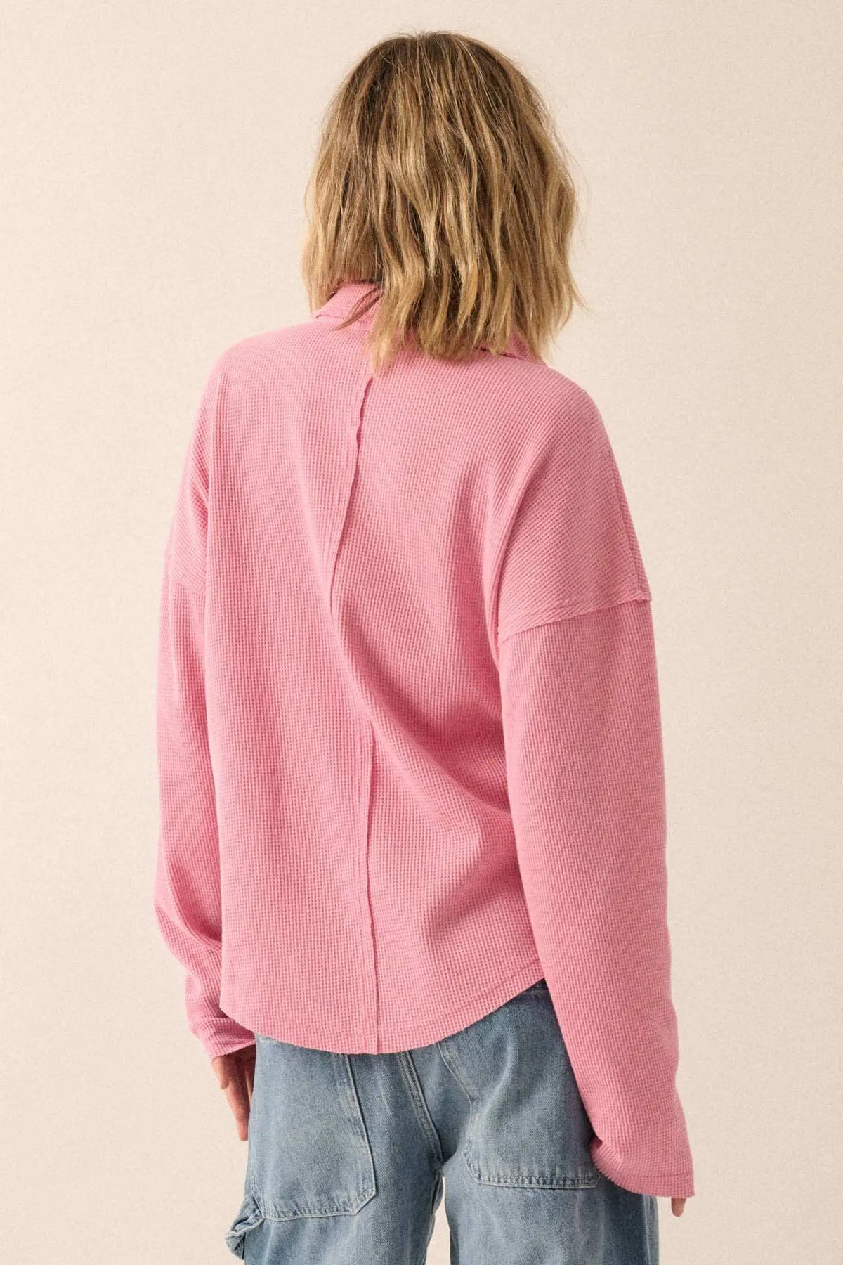 No Problemo Collared V-Neck Waffle-Knit Top