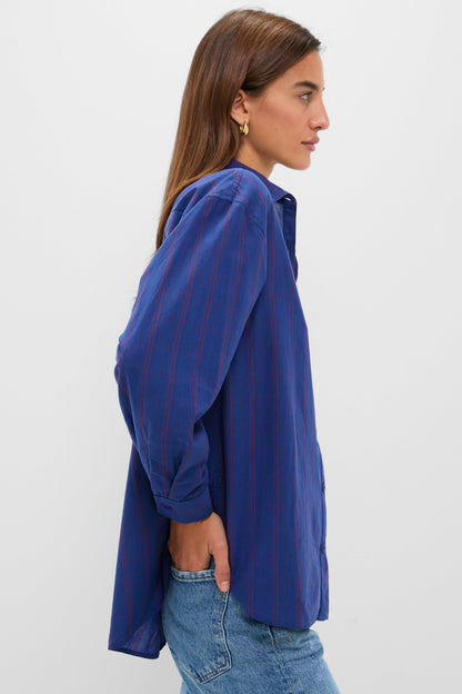 Blue and Red Wexler Cotton Button Down