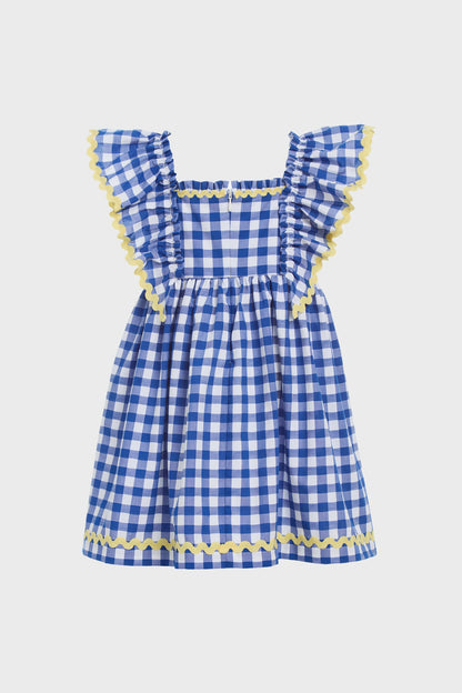 Blue Neci Gingham Flutter Sleeve Dress