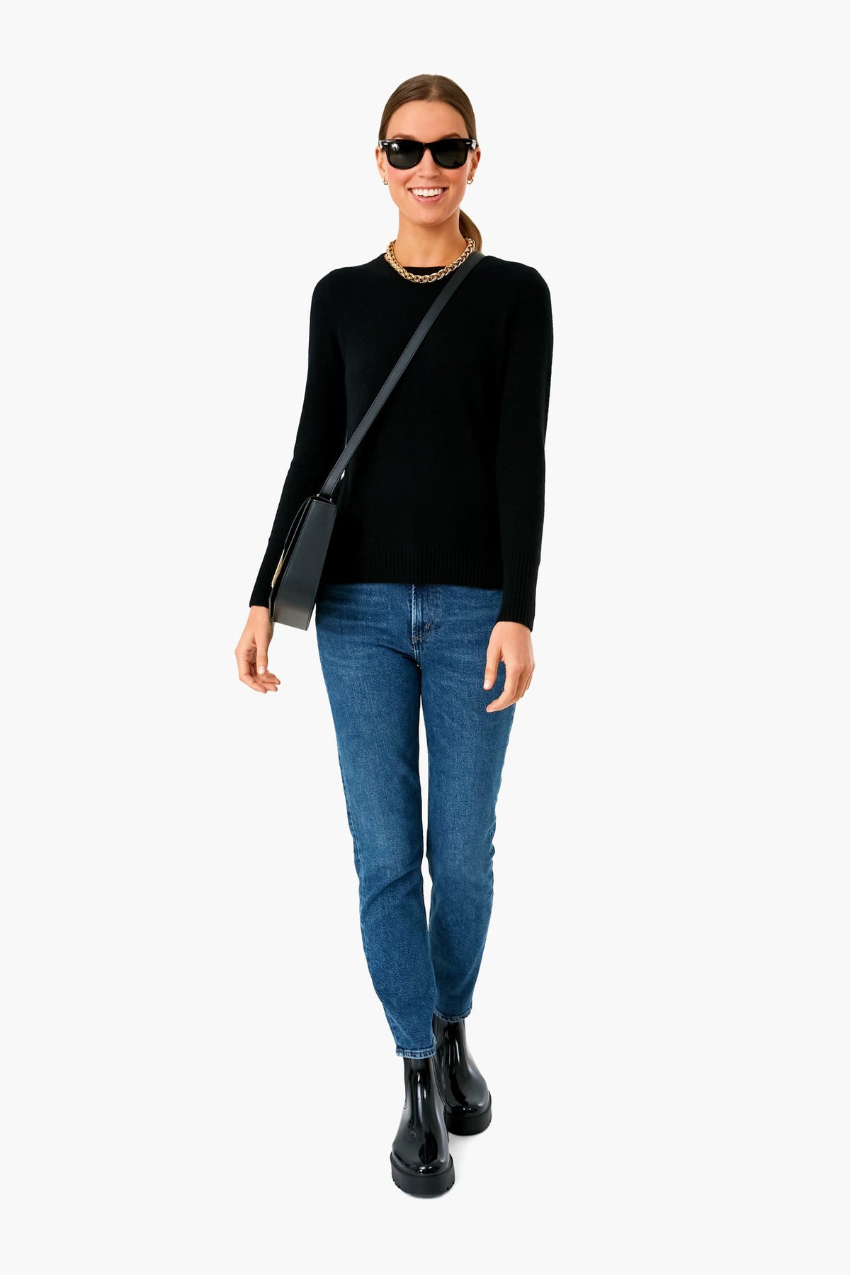 Black Cashmere Classic Crewneck Sweater