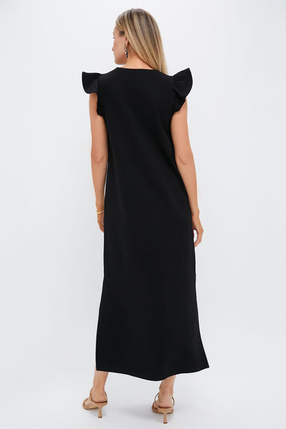 Black Flutter Sleeve Miko Dress