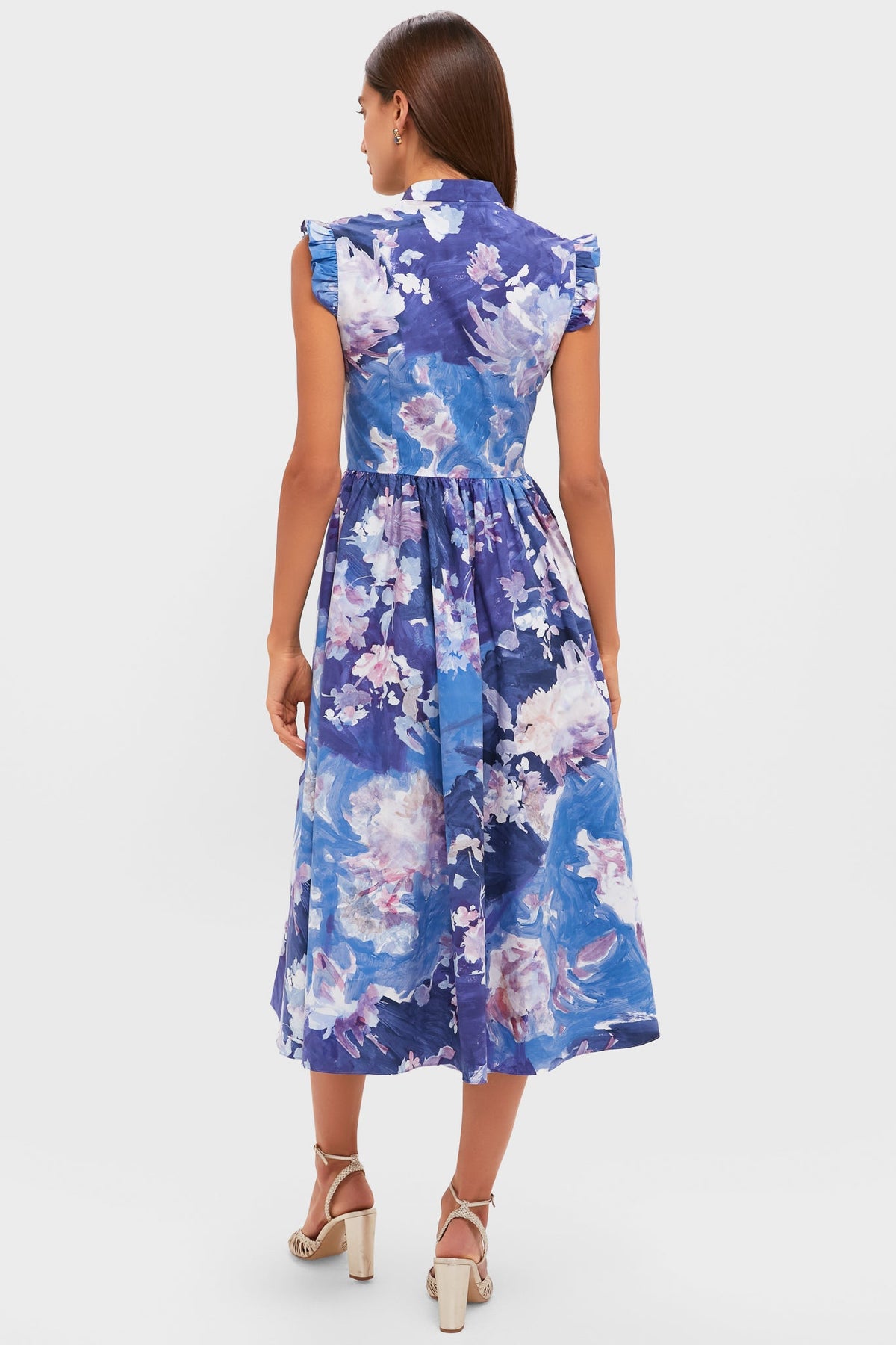 Artist Garden Pale Cobalt Sleeveless Flared Midi Dress