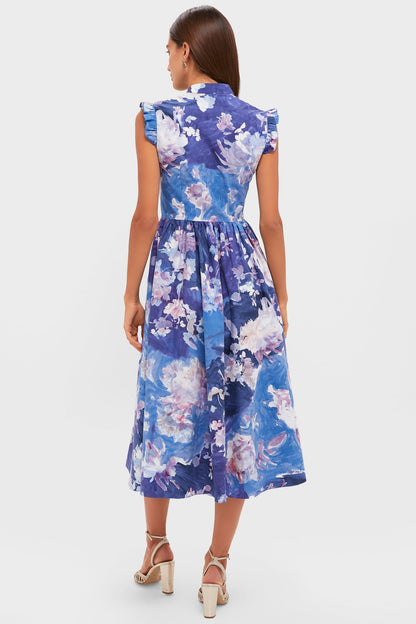 Artist Garden Pale Cobalt Sleeveless Flared Midi Dress