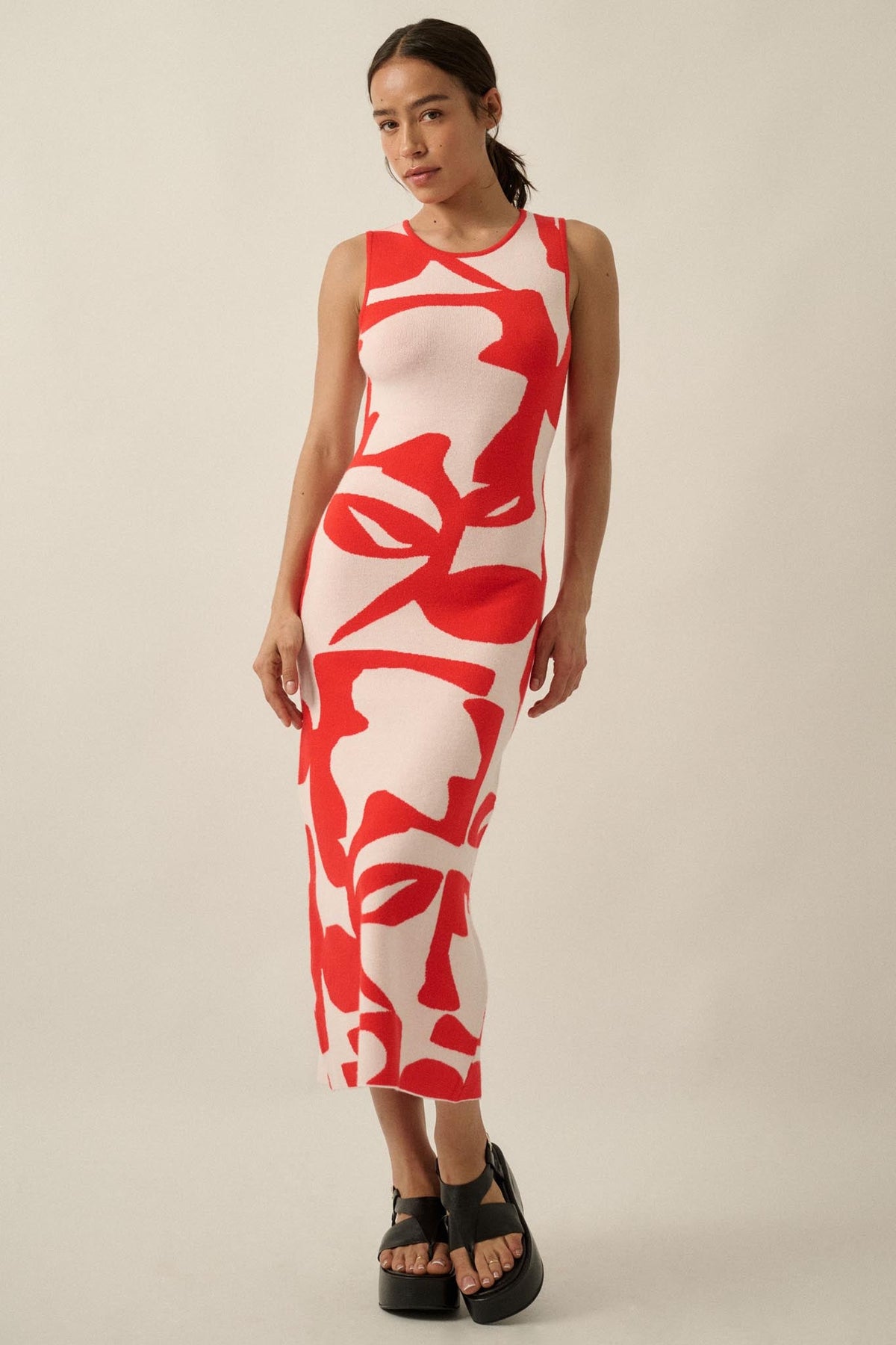 Fantastic Flora Floral Jacquard Midi Sweater Dress