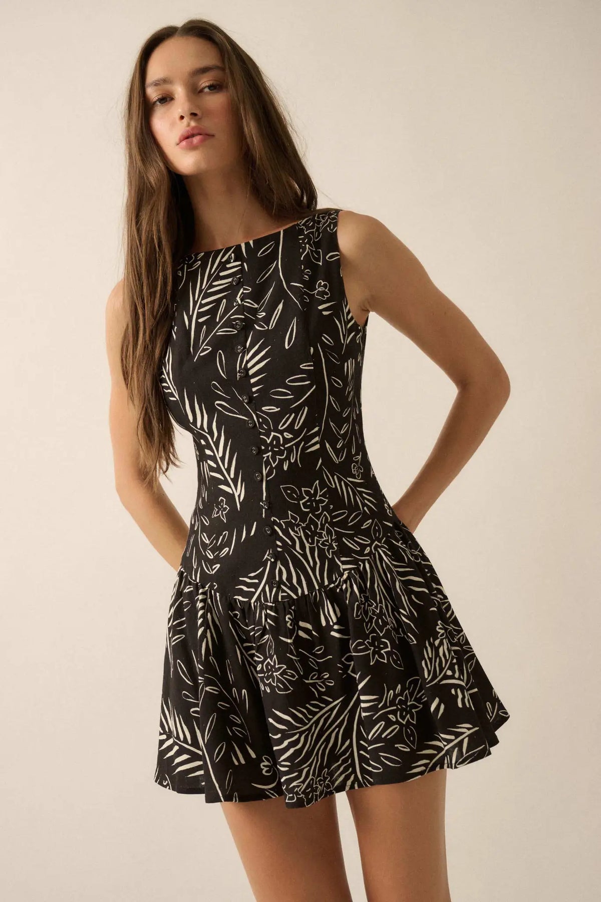 Artist's Garden Floral Drop-Waist Mini Dress
