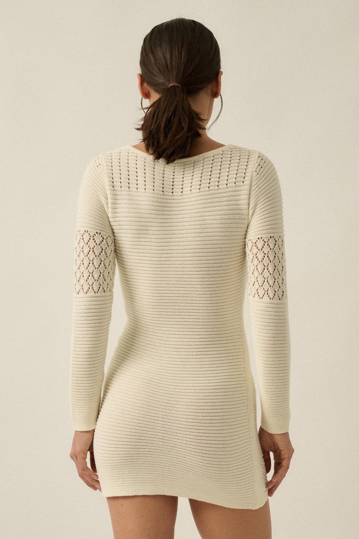 All or Nothing Pointelle Rib-Knit Mini Dress