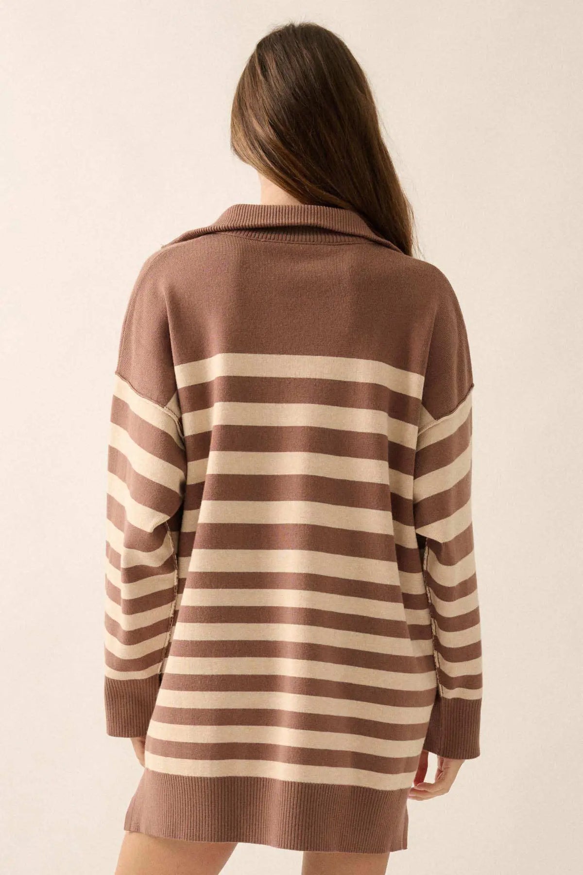 New Horizon Striped Half-Zip Mini Sweater Dress