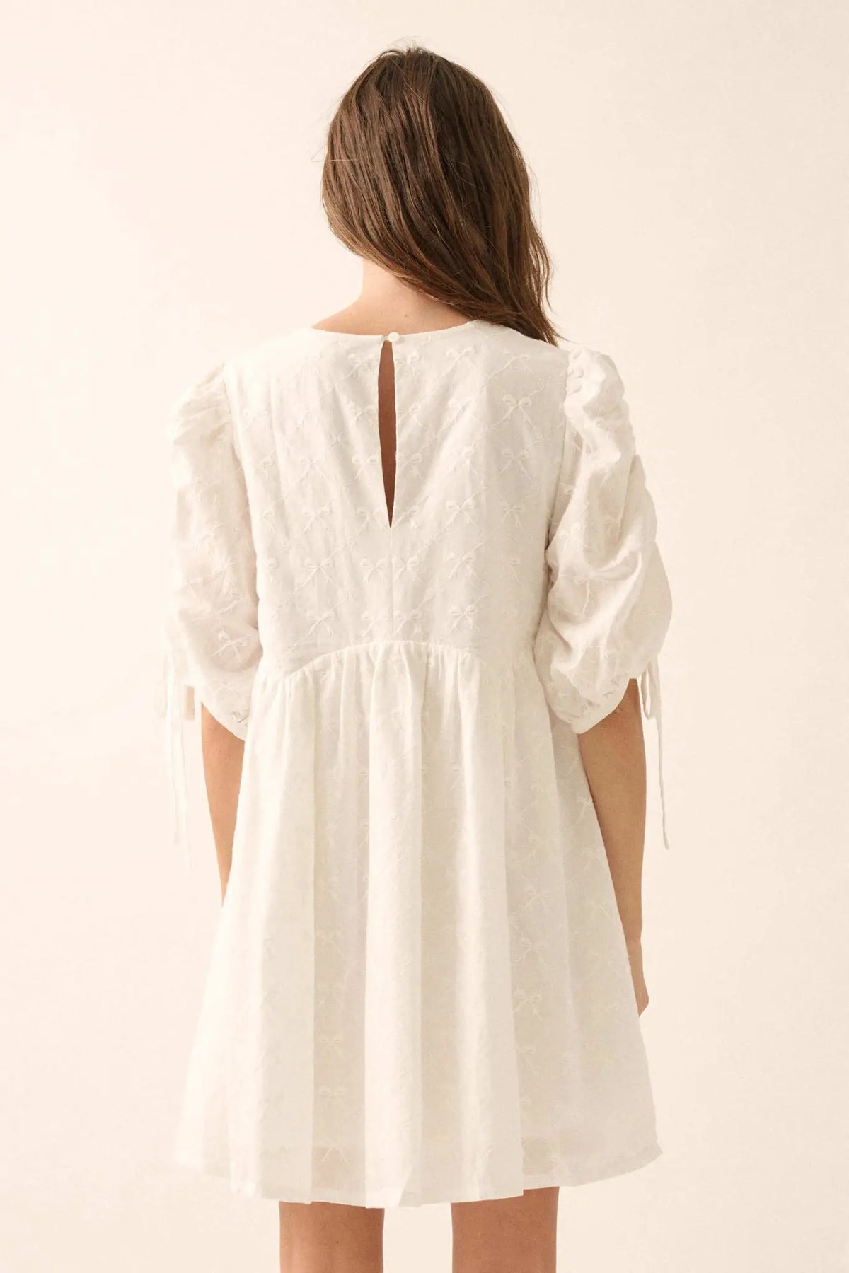 Angel Baby Bow-Embroidered Babydoll Mini Dress