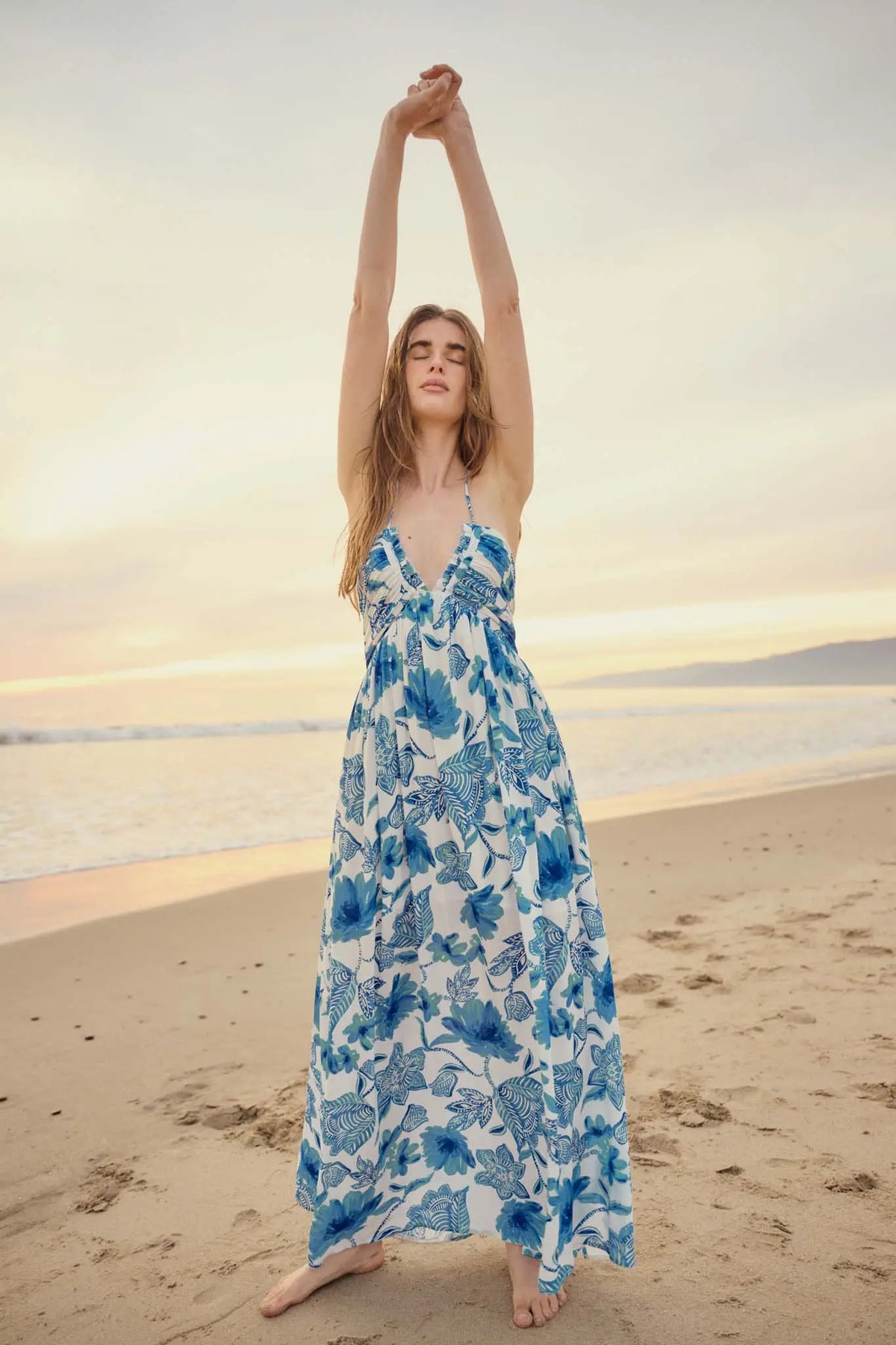 Blooming Season Floral Crepe Halter Maxi Dress
