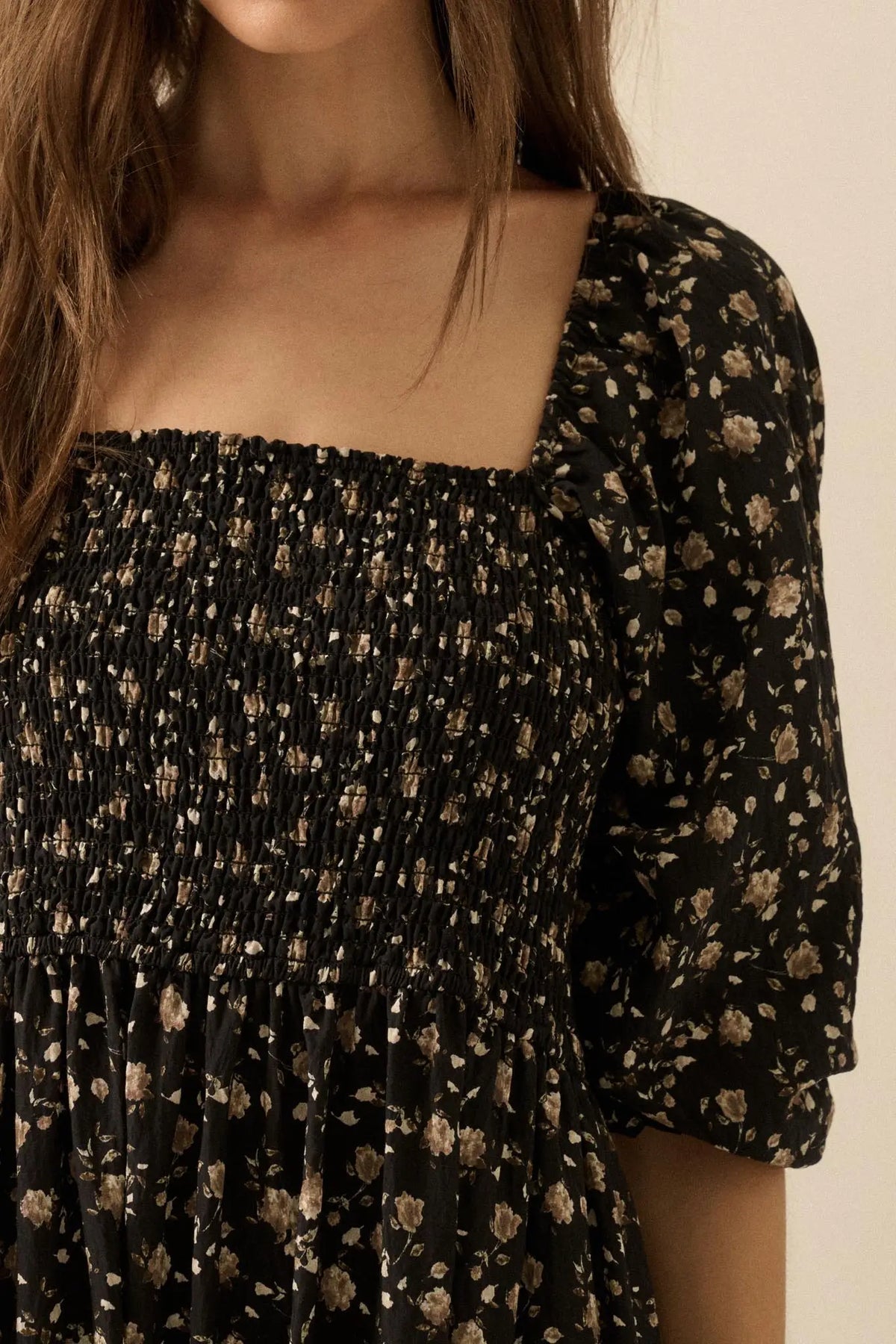 Home Ground Floral Smocked Midi Peasant Dress