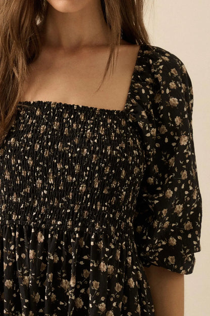 Home Ground Floral Smocked Midi Peasant Dress