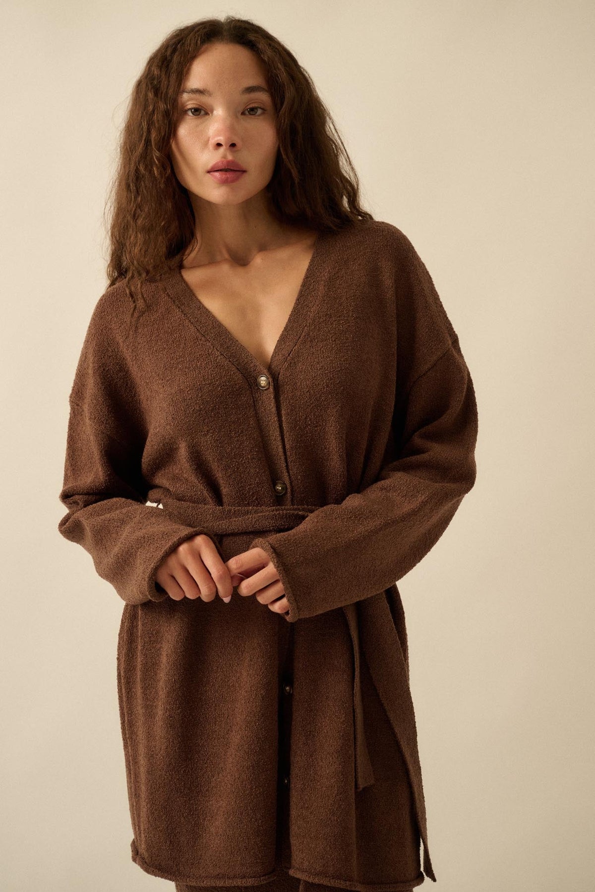 Promise the Label Belted Button-Front Cardigan