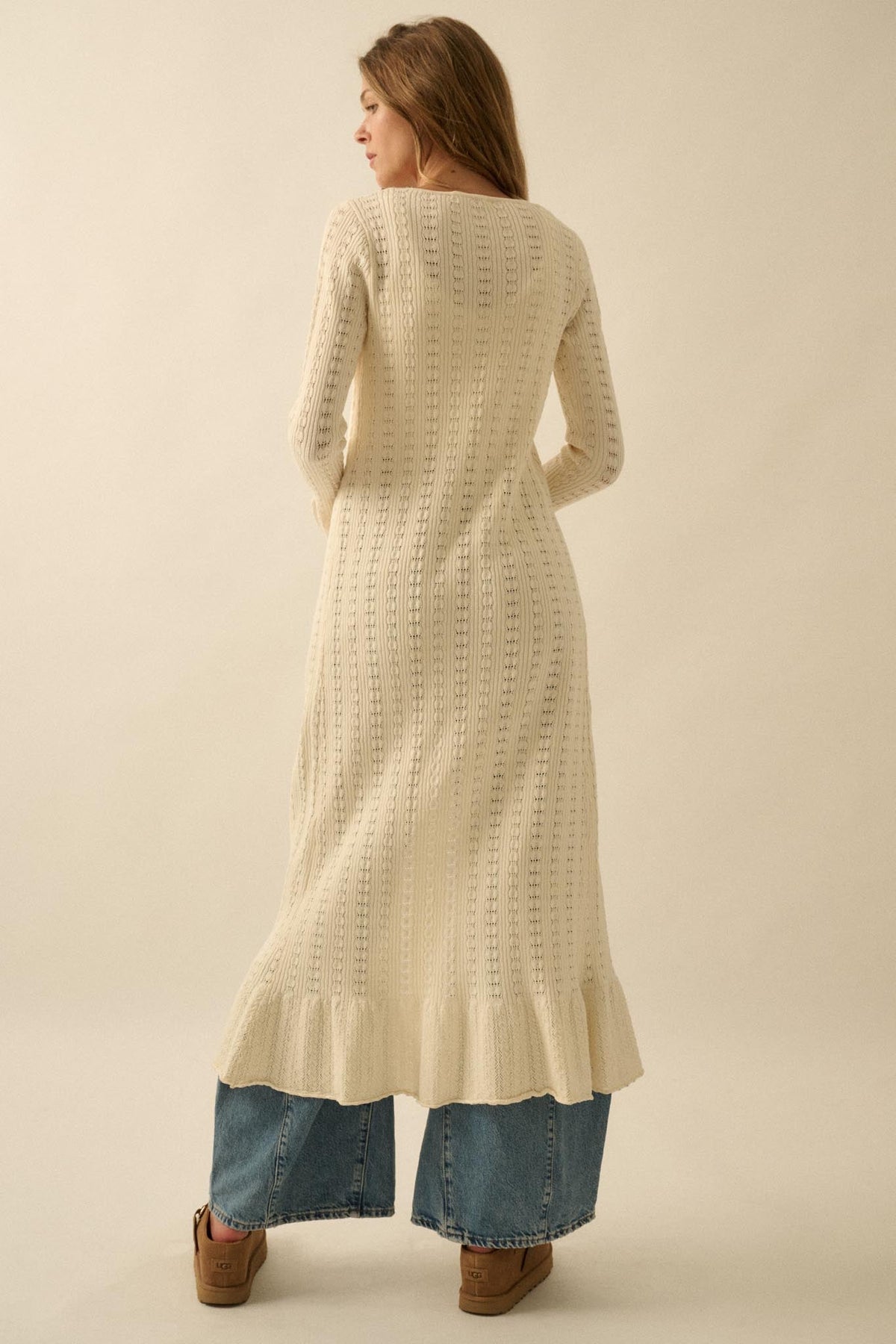 Away We Go Pointelle Rib-Knit Duster Cardigan