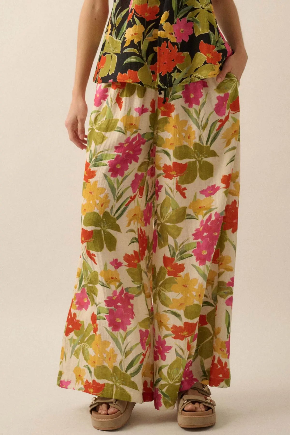 Mahalo Mood Tropical Floral Wide-Leg Pants
