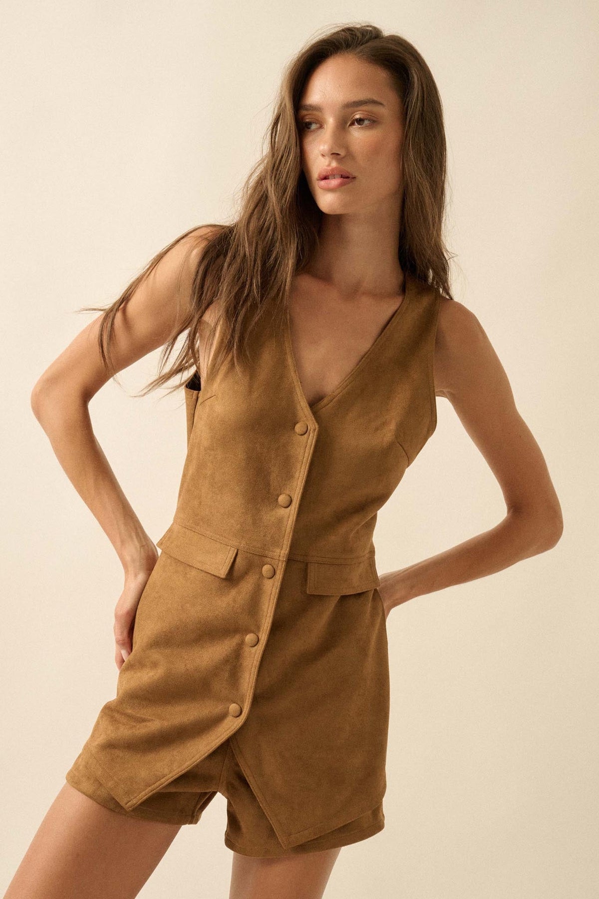 Days Like This Vegan Suede Sleeveless Vest Romper
