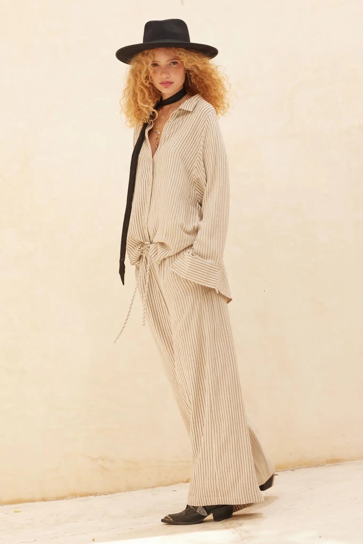 All Lined Up Pinstripe Wide-Leg Drawstring Pants