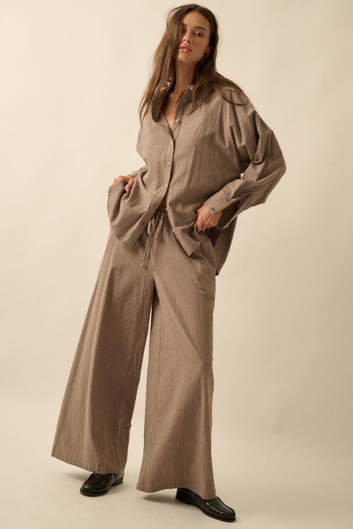 Set It Straight Double Pinstripe Wide-Leg Pants