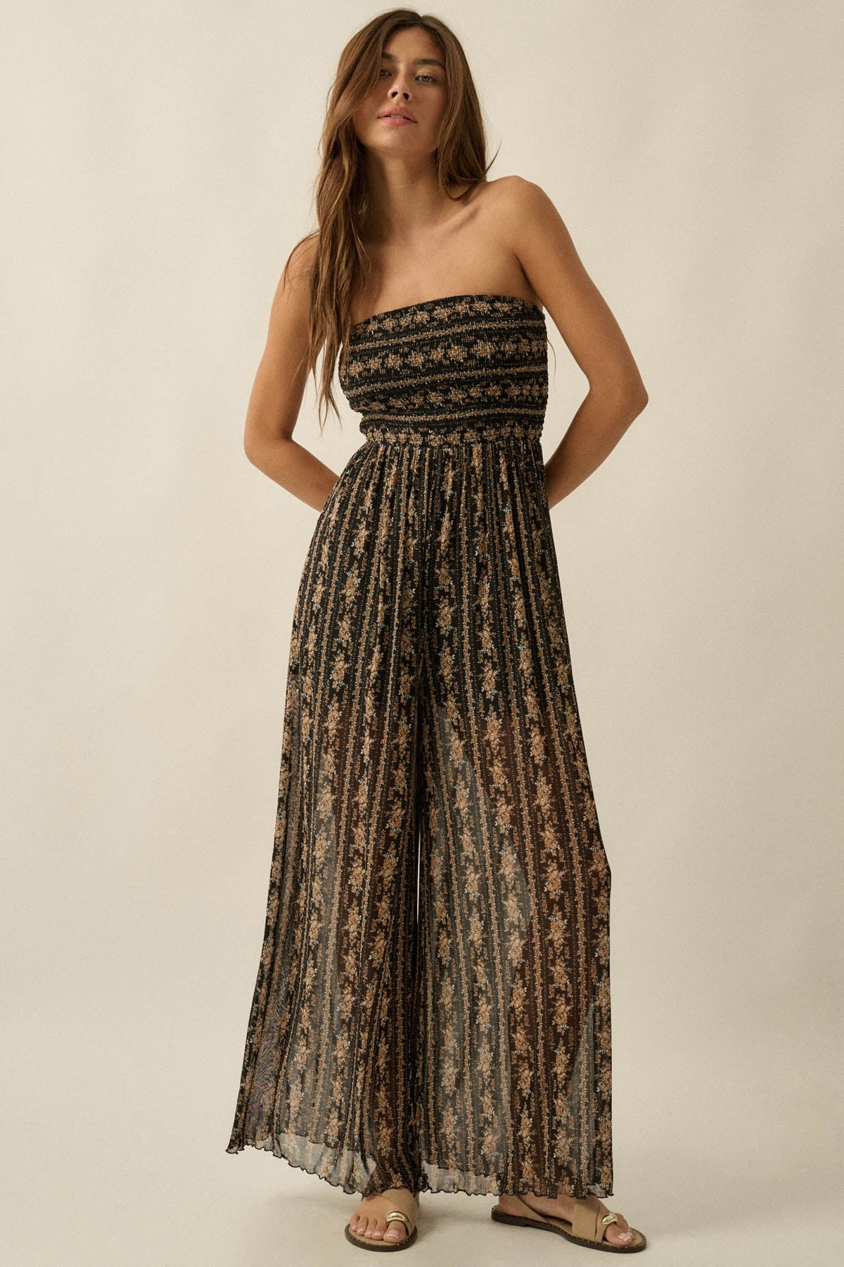 Plenty of Petals Floral Mesh Strapless Jumpsuit